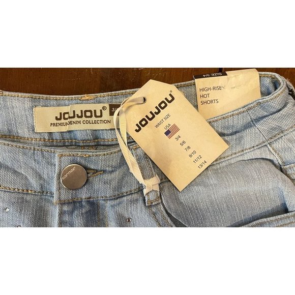Jou Jou Premium Denim Women's Shorts Size 3/4 Light Wash, High Rise, Fringe Hem - Picture 5 of 9